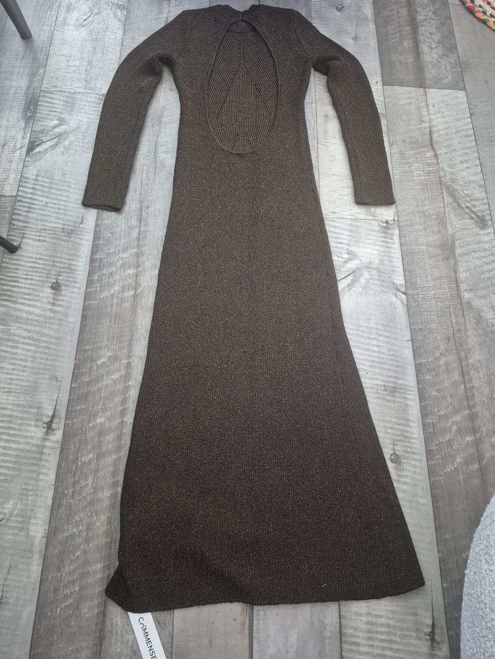Commense Dress Maxi Bodycon Backless Glitter Knit Long Sleeves S NWT - Picture 3 of 8